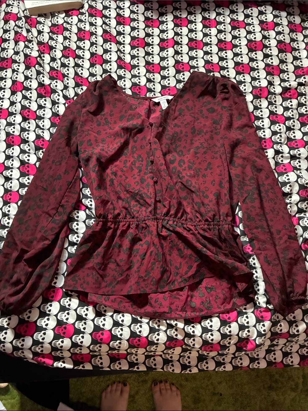 Deep dark red cheetah print blouse